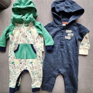 Cat&Jack Carter's 2 Dinosaur Hooded long sleeve one-piece outfits